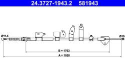 ATE Cablu, frana de parcare ATE 24.3727-1943.2 (24.3727-1943.2)