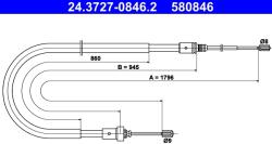 ATE Cablu, Frana De Parcare 24.3727-0846.2 Peugeot 207/208/208 I (24.3727-0846.2)