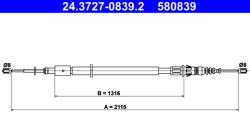 ATE Cablu, frana de parcare ATE 24.3727-0839.2 (24.3727-0839.2) - automobilus