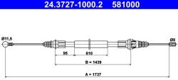 ATE Cablu, frana de parcare ATE 24.3727-1000.2 (24.3727-1000.2) - automobilus