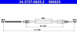 ATE Cablu, frana de parcare ATE 24.3727-0825.2 (24.3727-0825.2)
