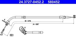 ATE Cablu, frana de parcare ATE 24.3727-0452.2 (24.3727-0452.2) - automobilus