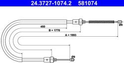ATE Cablu, frana de parcare ATE 24.3727-1074.2 (24.3727-1074.2) - automobilus