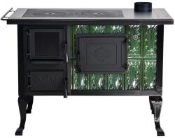 eSemineu Premium Terracotta Norbo Green glass door In black steel frame, cast iron legs 10kW right