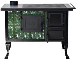 eSemineu Premium Terracotta Norbo Green glass door In black steel frame cast iron legs 10kW left