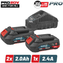 Bormann Akkumulátor és töltő készlet BORMANN Pro 20 V gépekhez, 2 db 2 Ah akkuval, 2, 4 A töltővel (BBP9922) (BBP9922)