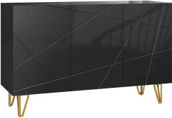 HOMCOM Dulap de Depozitare cu 2 Dulapuri și Raft Reglabil pe 3 Niveluri, Bufet Modern din PAL și Metal, 120x40x75 cm, Negru și Auriu | Aosom Romania (839-935V80BK) Bufet
