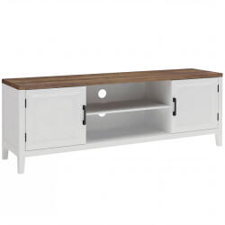 HomCom Comodă TV 140 cm, mobilier TV pentru televizoare până la 106, 7 cm cu 2 uși, 2 compartimente deschise, alb și maro | Aosom Romania (83B-723V81WT)