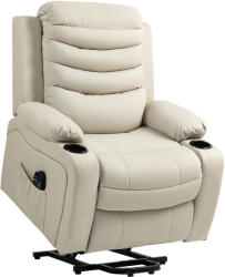 HOMCOM Fotoliu TV relax electric cu funcție de ridicare, masaj, încălzire, porturi USB, PU, crem | Aosom Romania (713-202V90CW)