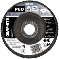 GRAPHITE Csiszolókorong lamellás 125x22, 2mm, P60 inox, fém, fa (58T101) (58T101)