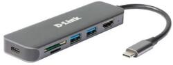 D-Link USB-C HUB dokkoló - 2xUSB + 1xUSB-C +1xHDMI + 1xSD + 1xMicroSD (DUB-2327)