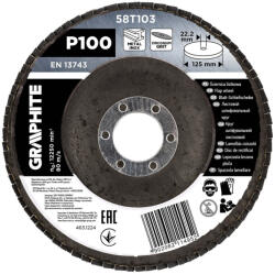 GRAPHITE Csiszolókorong lamellás 125x22, 2mm, P100 inox, fém, fa (58T103) (58T103)