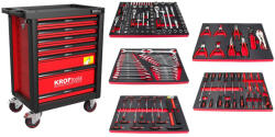 KROFTOOLS Szerszámkocsi szerszámokkal 160 részes, 7 fiókos, piros, 450 kg teherbírással (8622) (K-8622)