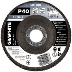 GRAPHITE Csiszolókorong lamellás 125x22, 2mm, P40 inox, fém, fa (58T100) (58T100)