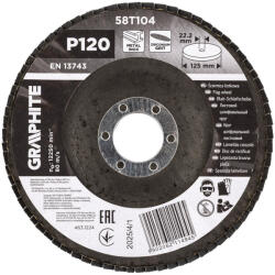GRAPHITE Csiszolókorong lamellás 125x22, 2mm, P120 inox, fém, fa (58T104) (58T104)