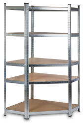 Humberg Műhelypolc, Humberg HR-817, ezüst, 180 x 90 x 40 cm, sarok, 5 polcos, acél, MDF polcalpok, állítható polcmagasság, teherbírás: 175 kg/polc (TE4817)