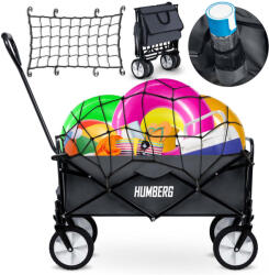 Humberg Strandkocsi, Humberg, HM-511, 80 l, fekete, 90 kg teherbírás, összecsukható, porszórt acél váz, kormányozható tengely, biztonsági hálóval (TE551100-2W1)