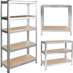 Humberg Műhelypolc, Humberg 4850, ezüst, 205 x 120 x 45 cm, 5 polcos, acél, MDF polclapok, állítható polcmagasság, teherbírás: 200 kg/polc (TE4850)