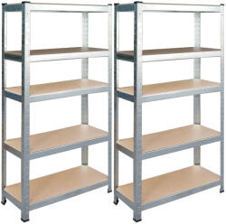 Humberg Műhelypolc szett, Humberg HR-812, ezüst, 180 × 90 × 40 cm, 5 polcos, acél, MDF polclapok, állítható polcmagasság, teherbírás: 175 kg/polc, 2 db-os szett (TE4812-2)