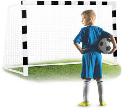Neo-Sport Futballkapu, Neo-Sport NS-465, 300 x 200 x 90 cm, fekete-fehér, fehér PE háló, fém váz, időjárásálló, keretvédő fedéllel, szerszám nélkül összeszerelhető (TE1495)