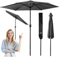 Plonos Kerti napernyő, Plonos PL-884, szürke, átmérő: 300 cm, magasság: 240 cm, összecsukható, 6 szegmens, acél váz, vízálló PE ponyva, 160 g/m2 (TE488400)