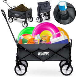 Humberg Strandkocsi, Humberg, HM-511, 80 l, fekete, 90 kg teherbírás, összecsukható, porszórt acél váz, kormányozható tengely (TE551100)