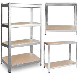 Plonos Műhelypolc, Plonos 470000, ezüst, 150 x 75 x 30 cm, 4 polcos, acél, MDF polclapok, állítható polcmagasság, teherbírás: 135 kg/polc (TE470000)