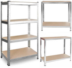 Plonos Műhelypolc, Plonos 470100, ezüst, 174 x 80 x 40 cm, 4 polcos, acél, MDF polclapok, állítható polcmagasság, teherbírás: 150 kg/polc (TE470100)