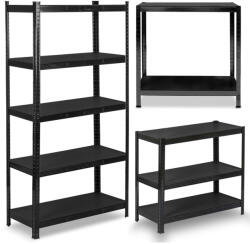 Humberg Műhelypolc, Humberg HR-851, fekete, fekete polcok, 180 × 90 × 40 cm, 5 polcos, acél, MDF polclapok, állítható polcmagasság, teherbírás: 175 kg/polc (TE4851)