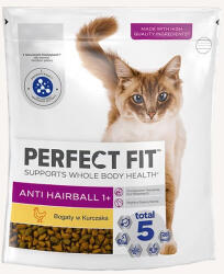 Perfect Fit Perfect Fit Anti-hairball 1+, 750 g - csirkehúsban gazdag, teljes értékű száraz macskaeledel