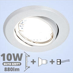  LED szpot szett: fehér bill. keret + 10 Wattos, hideg fehér GU10 LED lámpa + GU10 csatlakozó (TR-VEPA-WORB-B + TR-GU10 + 1907)