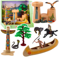 LEAN Toys Indiai falucska játékkészlet kajakkal és figurákkal (24301)