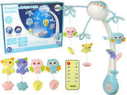 LEAN Toys Kék zenelejátszós kiságykarusszel távirányítóval (9838)