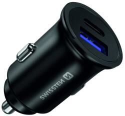 SWISSTEN autós töltő USB-C + Quick charge 3.0 36W, Fekete