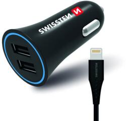 SWISSTEN CL 2xUSB 2.4A Autós Töltő + Lightning Kábel 1.2m Fekete