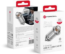 Forcell AUTÓTÖLTŐ 60W 2-portos Forcell (1x USB-C 60W PD + 1x USB-A 30W QC3.0) Fekete
