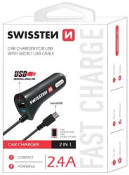 SWISSTEN CL 2.4A autós töltő MicroUSB kábellel Fekete