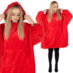 Sersimo Hanorac patura oversize din fleece moale, cu gluga si buzunar, rosu (HA-7321)