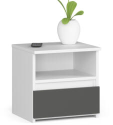 Akord Furniture Factory Noptiera alba si gri cu 1 sertar si raft, PAL laminat 16 mm, 40x35x40 cm (AK-12219416)