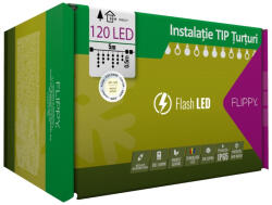 Flippy Instalatie Craciun, 5 m, 120 Led-uri , Franjuri, Alb cald, Flash, Alimentator, Interconectabila, Fir Transparent Cauciucat, 220v, Flippy (teo-107158)