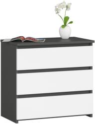 Akord Furniture Factory Noptiera moderna cu 3 sertare, PAL laminat 16 mm, 60x35x57 cm, gri alb (AK-12216323)