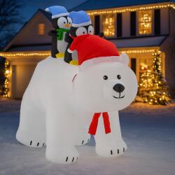 Sersimo Urs polar gonflabil de Craciun cu LED si pinguini, 200 cm, exterior (SUN-0431)