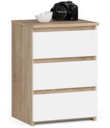 Akord Furniture Factory Noptiera cu 3 sertare din PAL laminat, stejar sonoma si alb, 40x35x57 cm (AK-52852419)