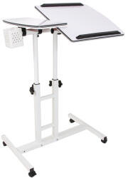 Sersimo Masuta laptop reglabila cu 2 blaturi acrilice si roti cu blocare, alb perlat (GO-K672G2)