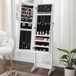 Songmics Oglinda de podea Songmics cu dulap pentru bijuterii si suport, alba, MDF, 152 cm (EZ-JJC69WT)