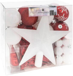 Fééric Lights & Christmas Set decoratiuni brad Craciun 44 piese, globuri, ghirlanda si varf, rosu-alb (JJ-694531RB)