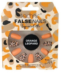 Technic Set 24 Unghii False, Technic, False Nails, Squareletto, Orange Leopard, Adeziv inclus (VES1397)