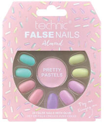 Technic Set 24 Unghii False, Technic, False Nails, Squareletto, Pretty Pastels, Adeziv inclus (VES1398)