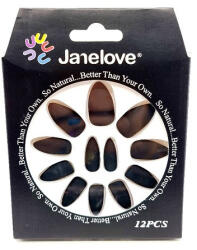 Janelove Set 12 Unghii False cu aspect mat, Janelove, Matte, Negru (VES2001)