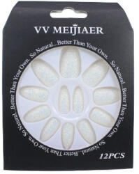 VV Meijiaer Set 12 Unghii False cu Sclipici, VV Meijiaer, Alb Sidefat (VES2005)